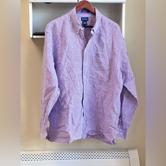 Paul Fredrick Multicolor Checkered Lavender Linen Men’s Dress Shirt Size XL - Picture 1 of 11
